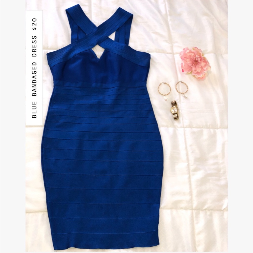 BLUE BANDAGED DRESS